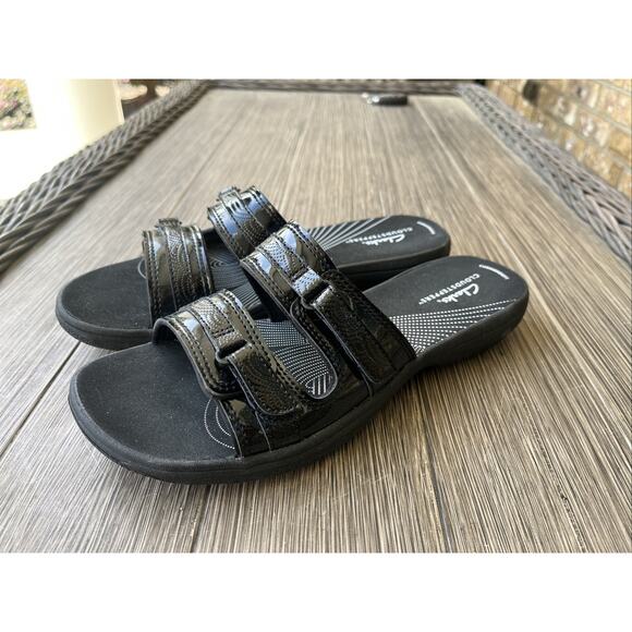 Clarks Shoes - Clarks Cloudsteppers Breeze Piper Slide Sandals Women's Blk Slip-On Comfort - 9M